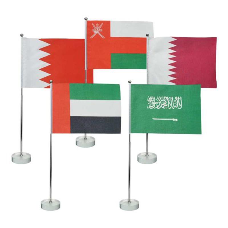 Bahrain Flag with Metal Pole and Glass Base